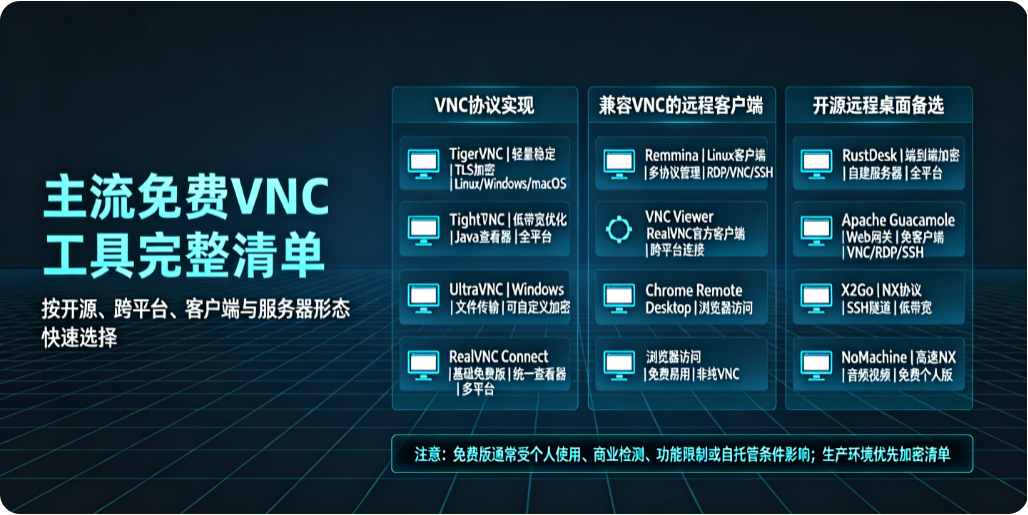 主流免费 VNC 工具完整清单