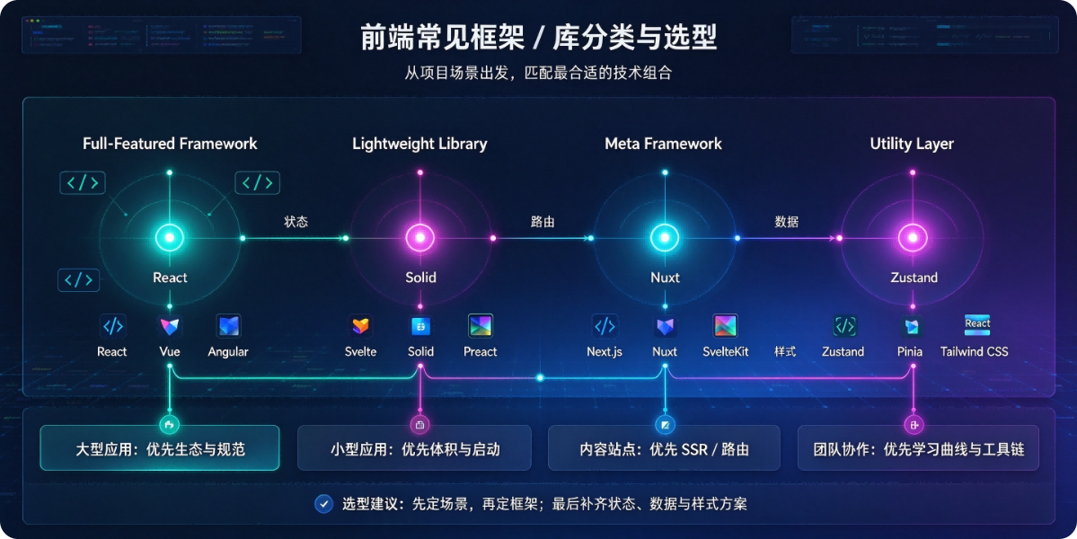 前端常见框架 / 库分类与选型