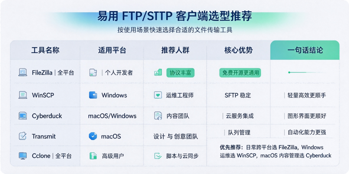 易用 FTP/SFTP 客户端选型推荐
