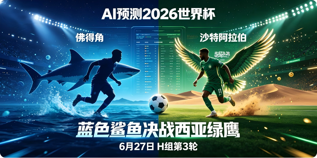 🏆 AI预测2026世界杯—6月27日H组第3轮：佛得角 vs 沙特阿拉伯——"蓝色鲨鱼"决战"西亚绿鹰"