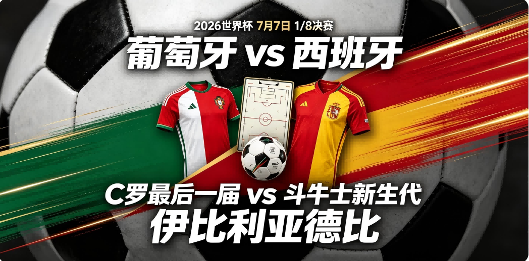 🏆 AI预测2026世界杯—7月7日1/8决赛：葡萄牙 vs 西班牙——"伊比利亚德比"·C罗最后一届vs斗牛士新生代