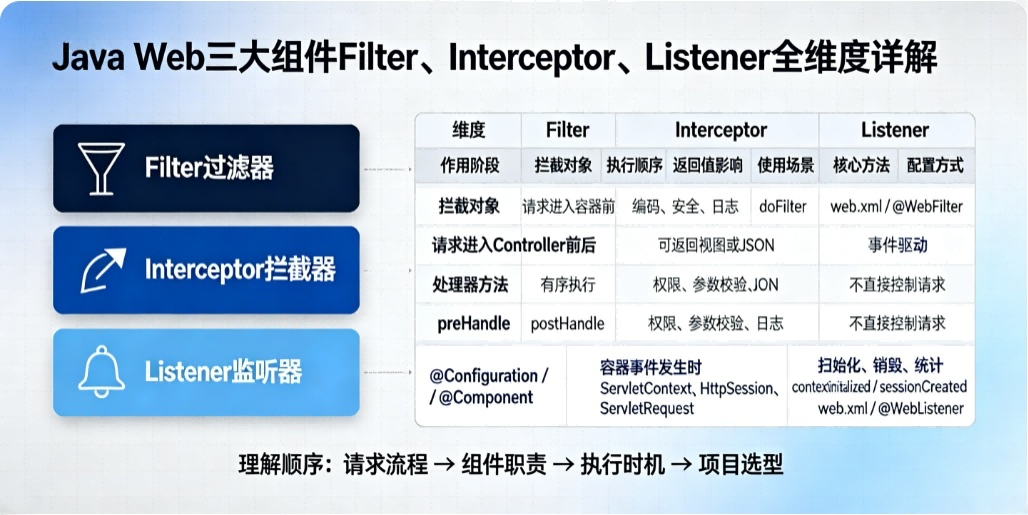 Java Web三大组件Filter、Interceptor、Listener 全维度详解