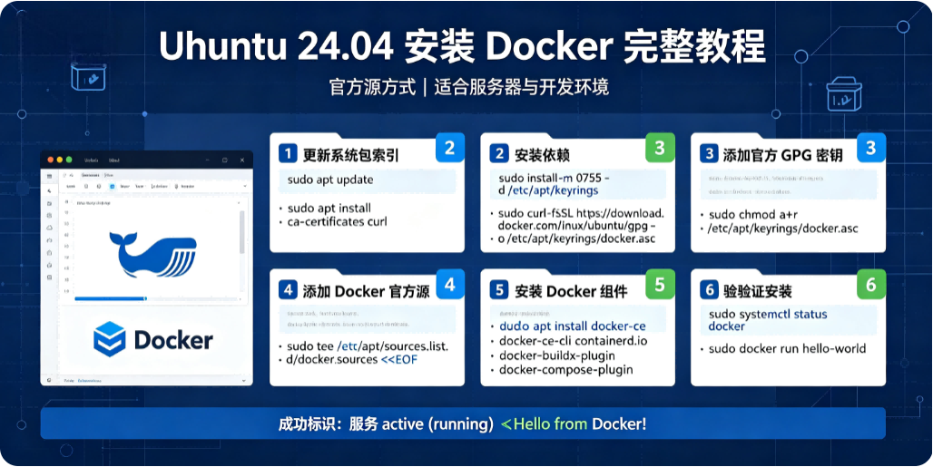 Ubuntu 24.04 安装 Docker 完整教程（官方源方式）